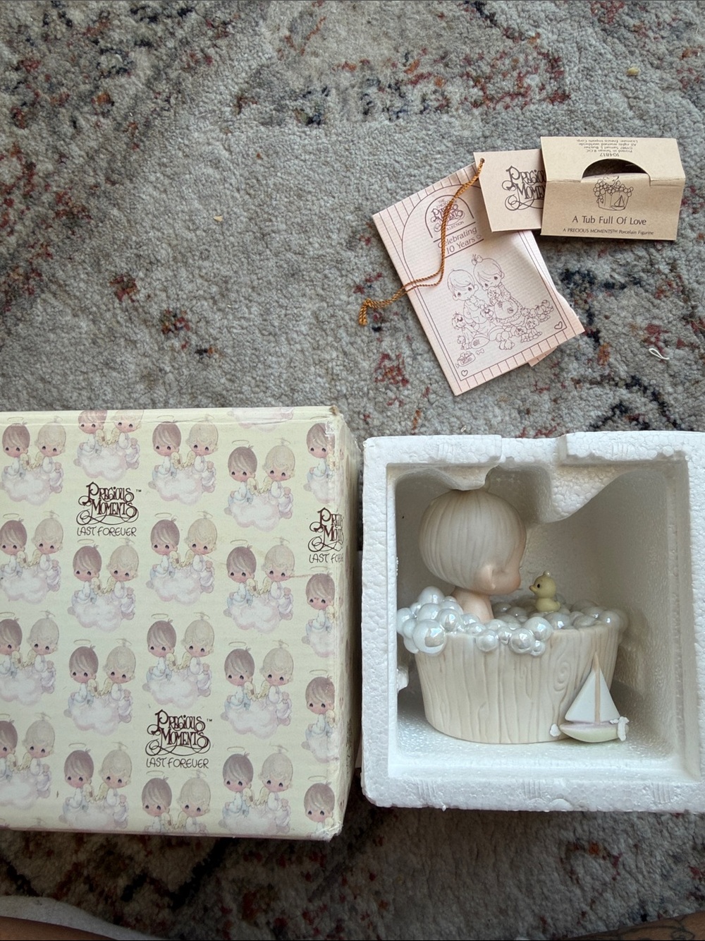 Precious Moments Cream Bath Figurine with Yellow Duck and Pink Sailboat - Picture 3 of 3